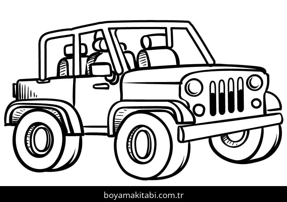 Jeep boyama sayfası – çocuklar için, çizgi film temalı