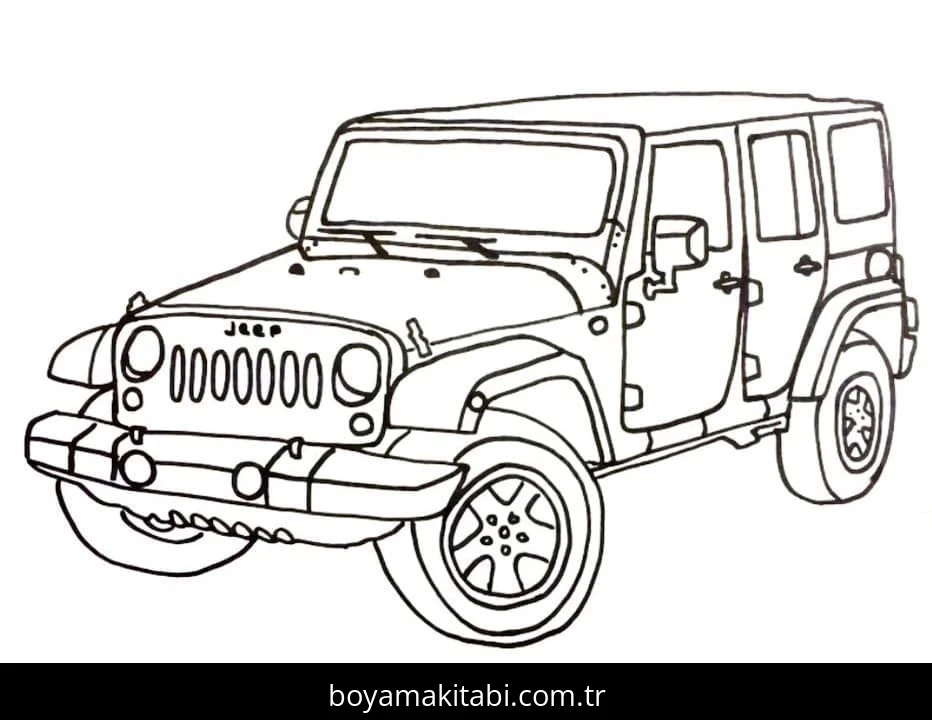 Jeep boyama sayfası – eğlenceli etkinlik, el becerilerini geliştirir
