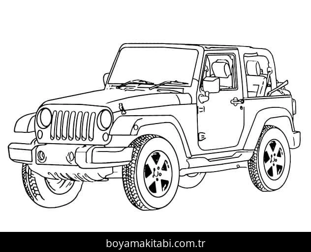 Jeep boyama sayfası – çocuk aktivitesi, PDF indir