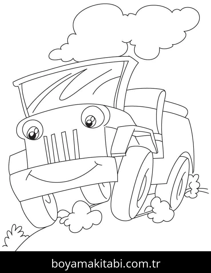 Jeep boyama sayfası – sanatsal çalışma, çocuklar için