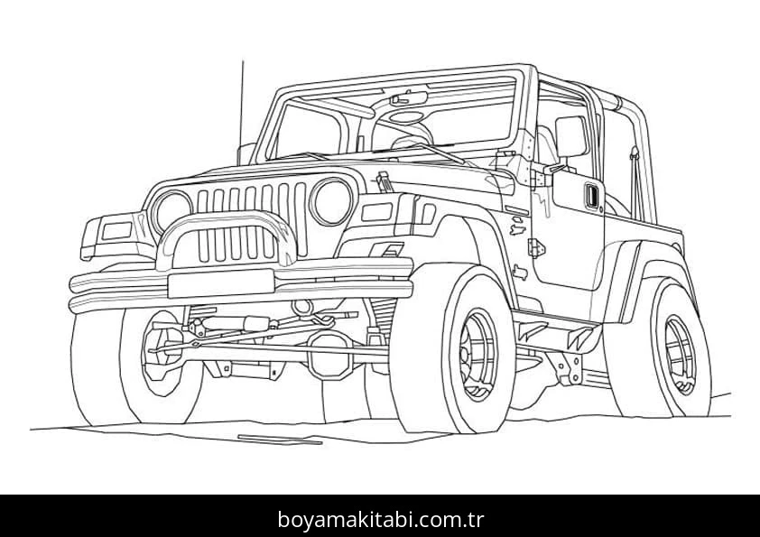 Jeep boyama sayfası – basit çizim, kolay boyama