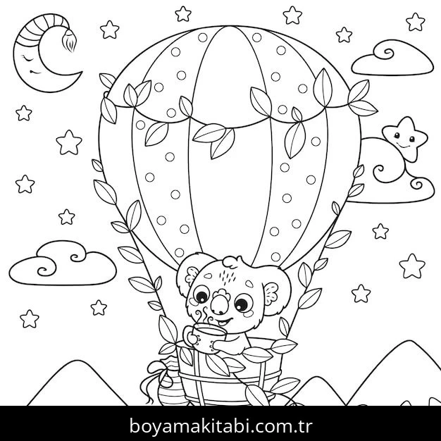 Hava Balonu boyama sayfası – boyama çalışması, yaratıcılığı geliştirir