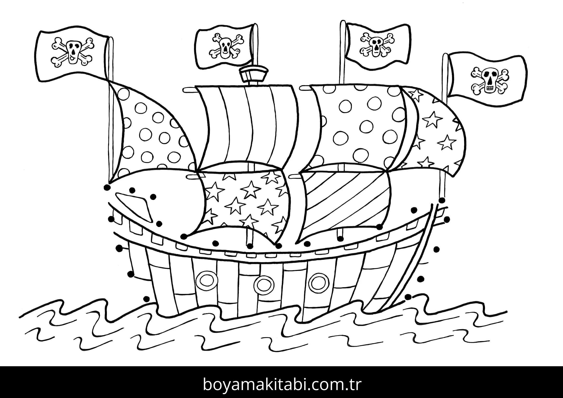 Gemi boyama sayfası – PDF indir, sevimli karakter