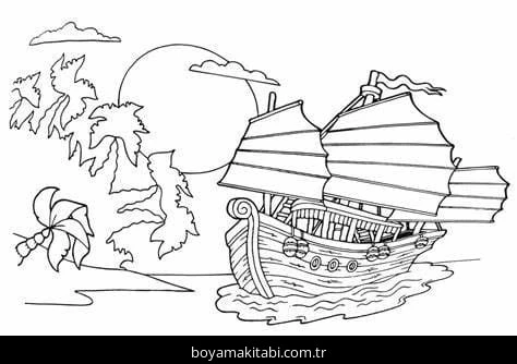 Gemi boyama sayfası – keyifli zaman, renkli çizimler