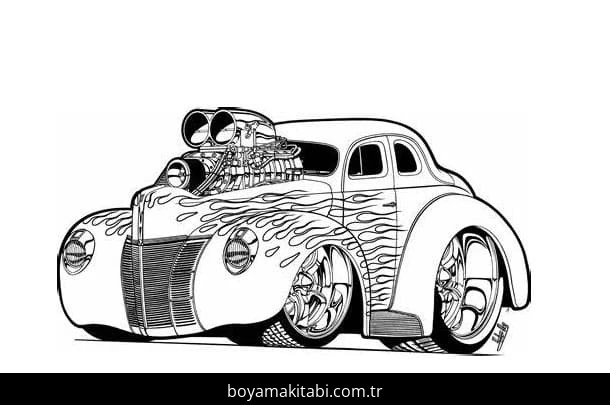 Araba boyama sayfası – el becerilerini geliştirir, boyama çalışması