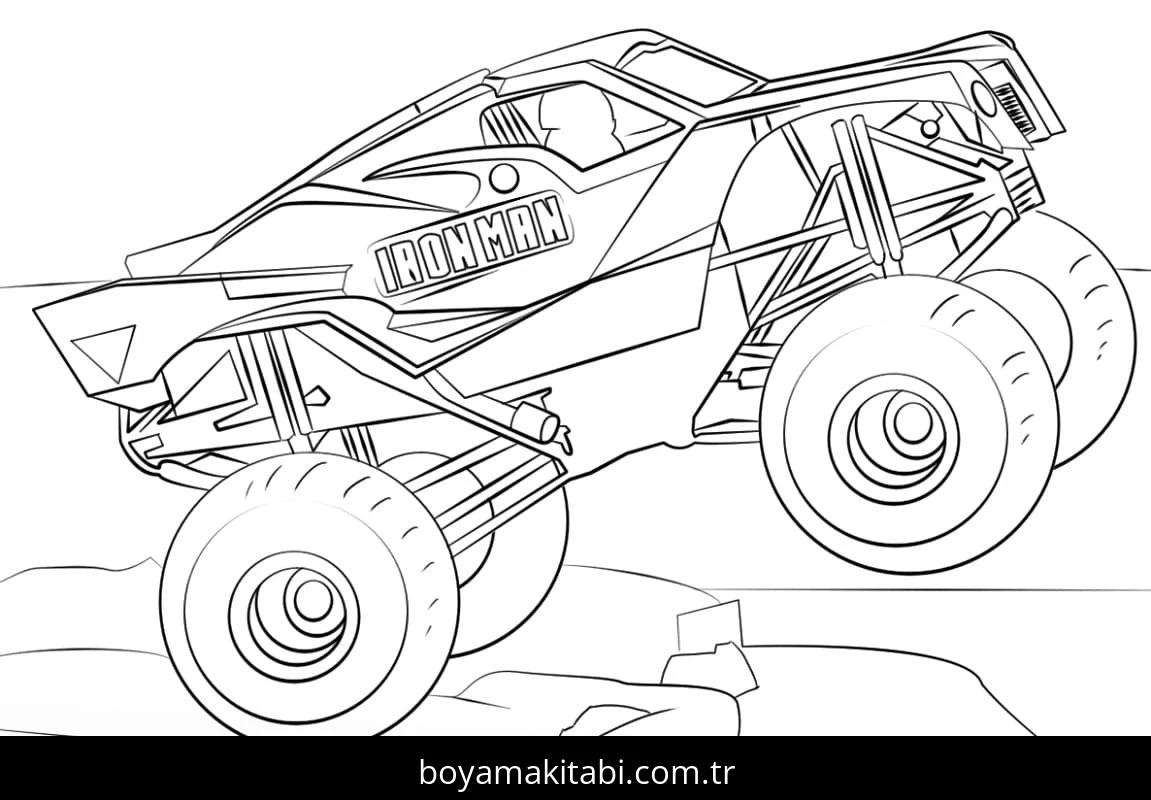 Monster Truck boyama sayfası – renkli çizimler, okul öncesi