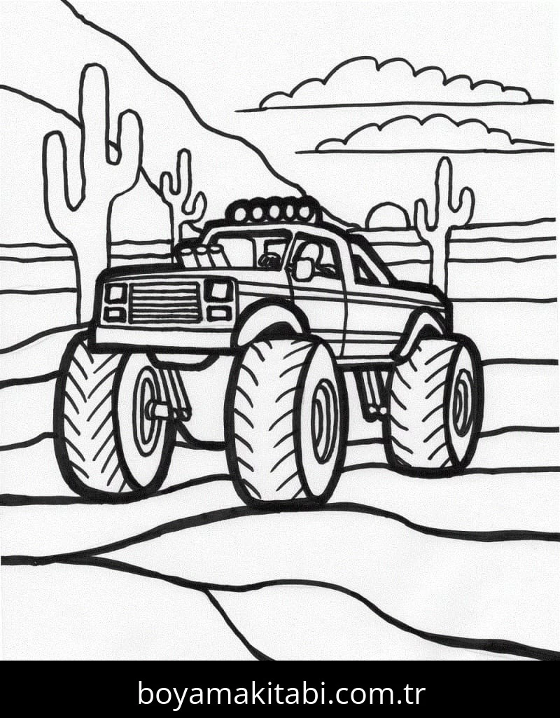 Monster Truck boyama sayfası – çocuklar için, çizgi film temalı