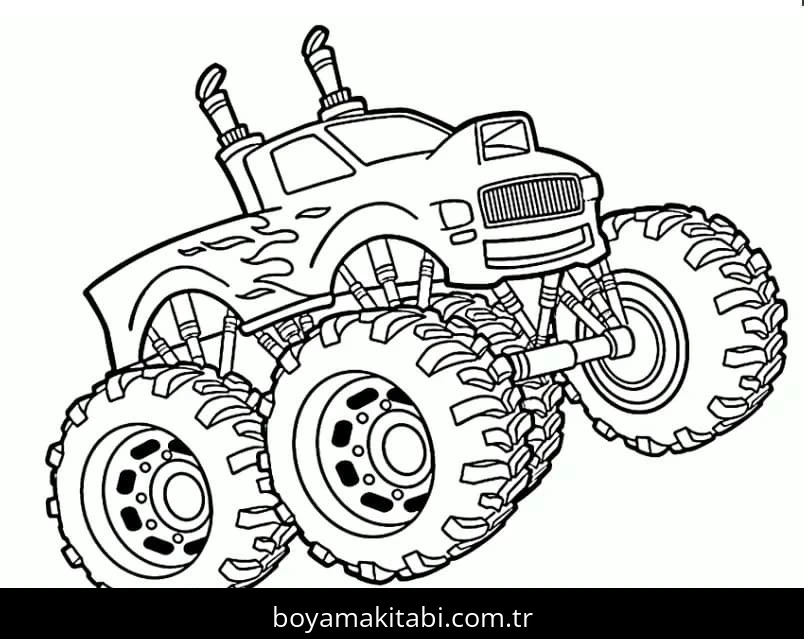 Monster Truck boyama sayfası – boyama etkinliği, çocuk aktivitesi