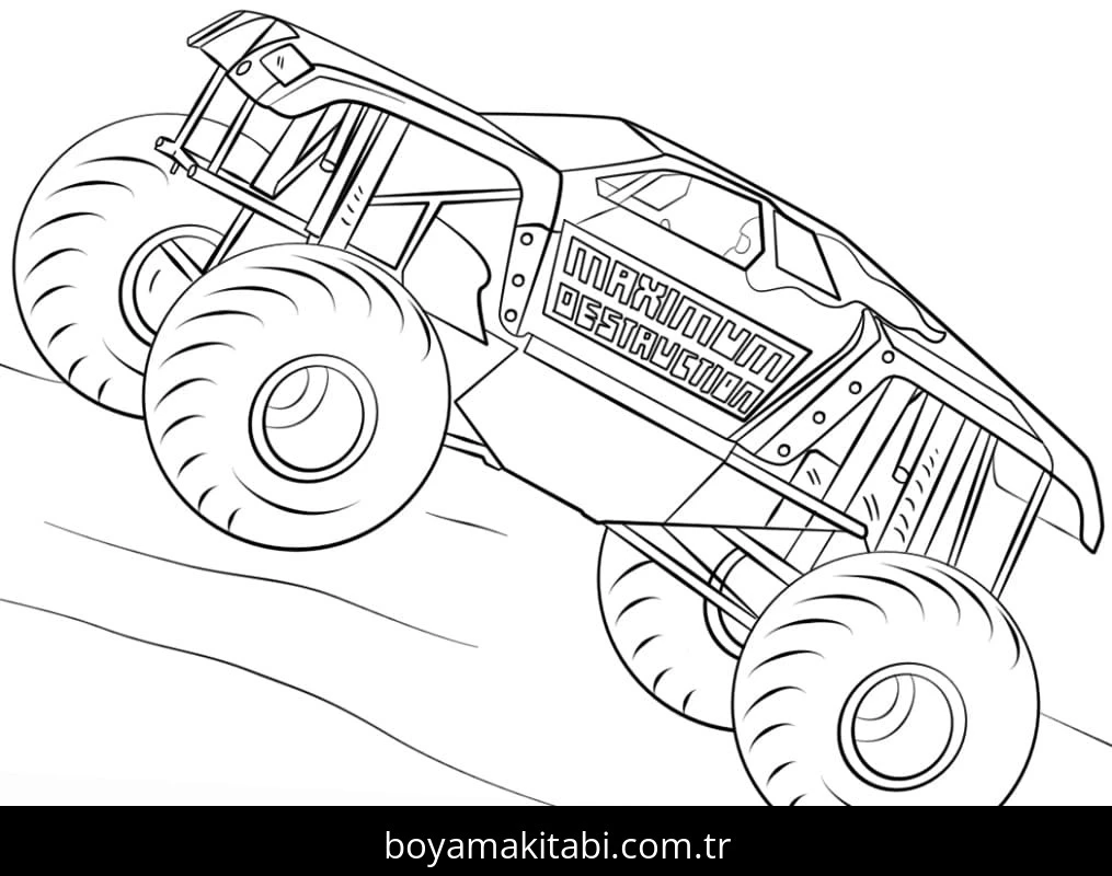 Monster Truck boyama sayfası – el becerilerini geliştirir, boyama çalışması