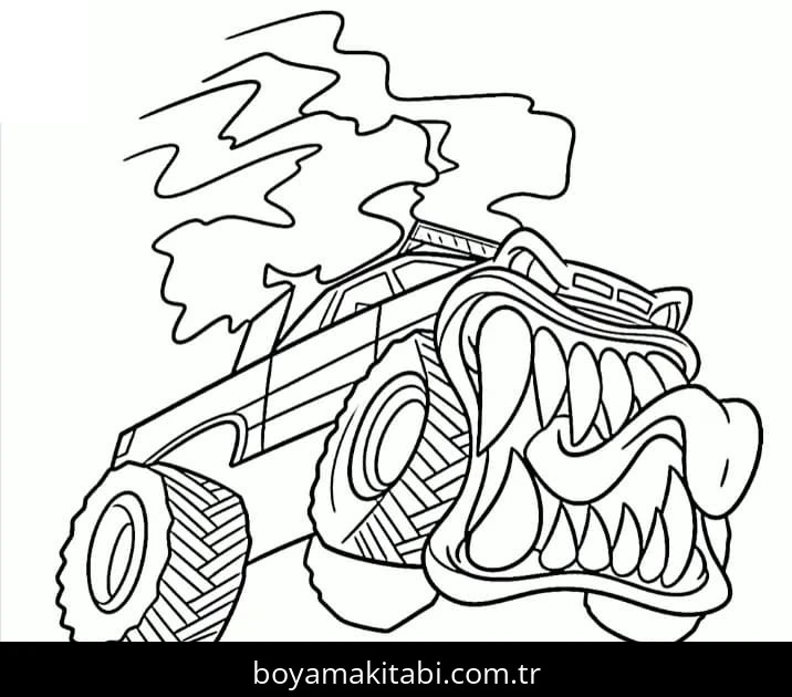 Monster Truck boyama sayfası – renkli çizimler, okul öncesi