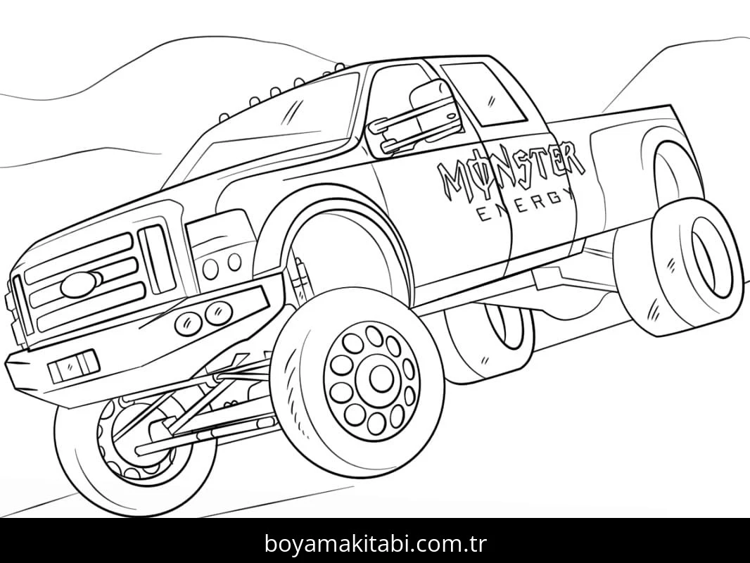 Monster Truck boyama sayfası – sevimli karakter, sanatsal çalışma