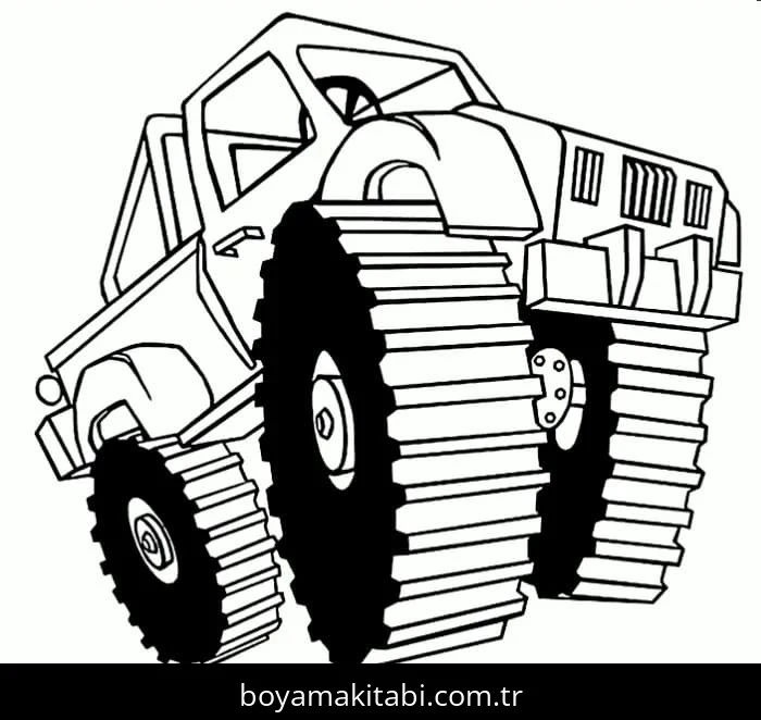 Monster Truck boyama sayfası – çizgi film temalı, basit çizim