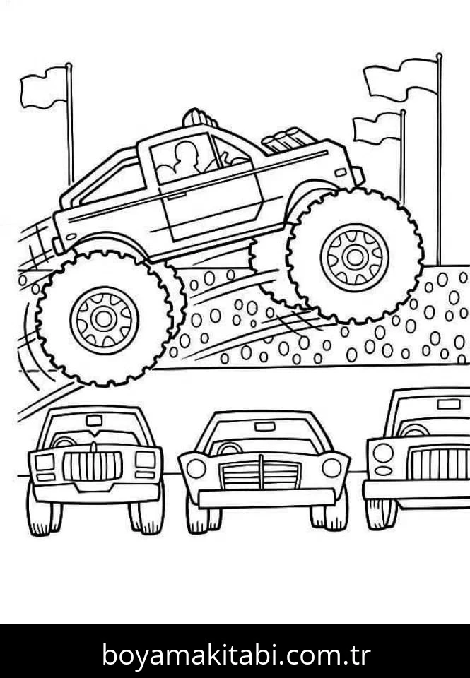 Monster Truck boyama sayfası – boyama etkinliği, çocuk aktivitesi
