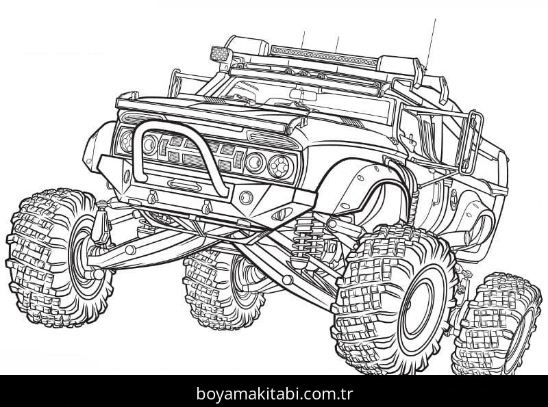 Monster Truck boyama sayfası – sevimli karakter, sanatsal çalışma