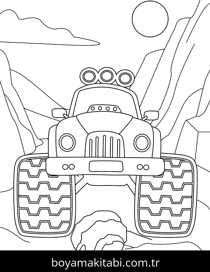 Monster Truck boyama sayfası – çizgi film temalı, basit çizim