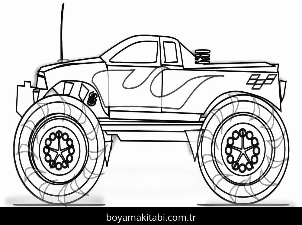 Monster Truck boyama sayfası – keyifli zaman, renkli çizimler