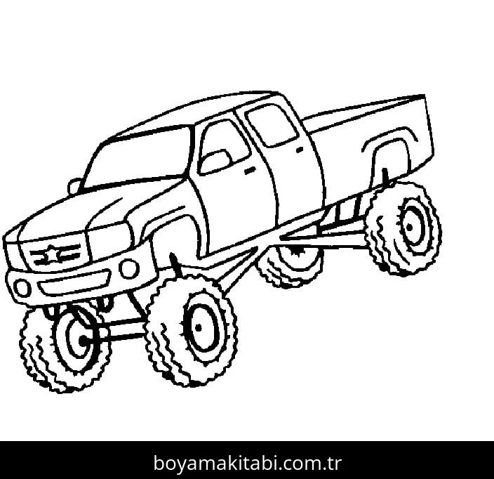 Monster Truck boyama sayfası – çocuk aktivitesi, PDF indir