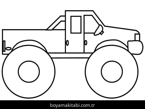 Monster Truck boyama sayfası – basit çizim, kolay boyama