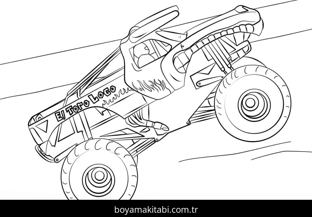 Monster Truck boyama sayfası – renkli çizimler, okul öncesi