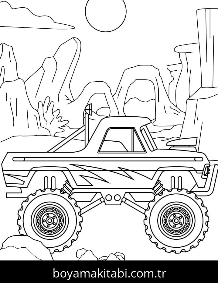 Monster Truck boyama sayfası – PDF indir, sevimli karakter