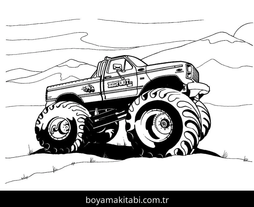 Monster Truck boyama sayfası – çocuklar için, çizgi film temalı