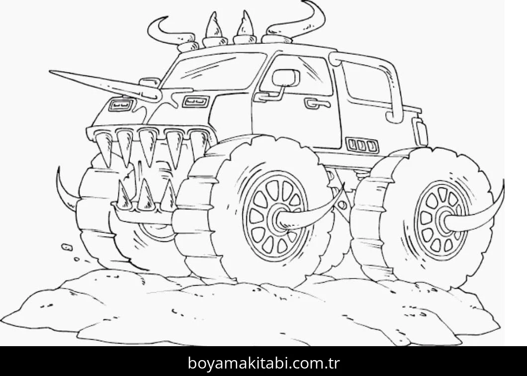 Monster Truck boyama sayfası – eğlenceli etkinlik, el becerilerini geliştirir