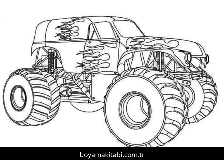 Monster Truck boyama sayfası – boyama etkinliği, çocuk aktivitesi