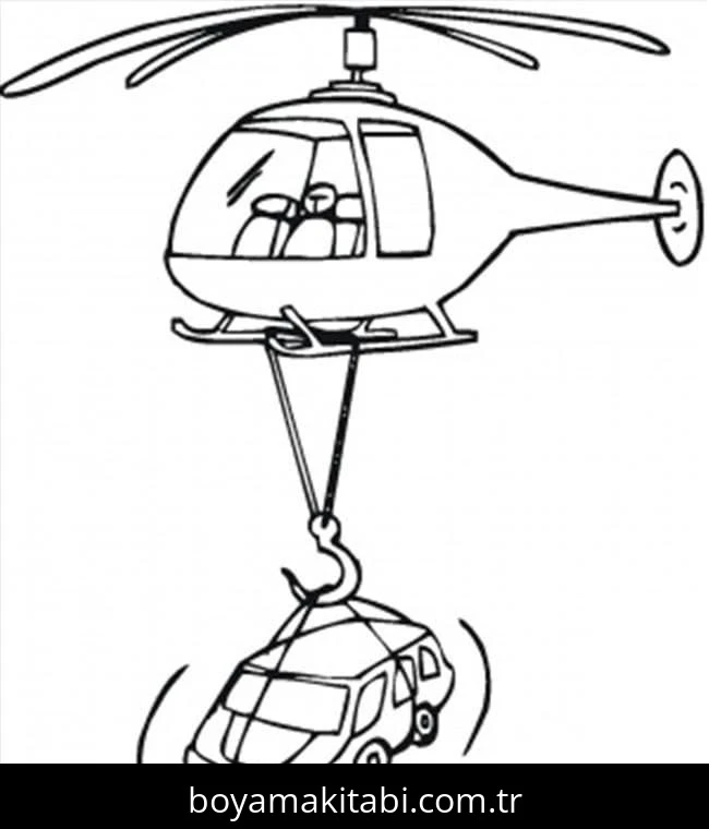 Helikopter boyama sayfası – sevimli karakter, sanatsal çalışma