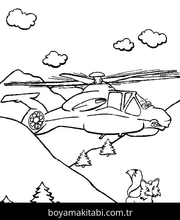 Helikopter boyama sayfası – PDF indir, sevimli karakter
