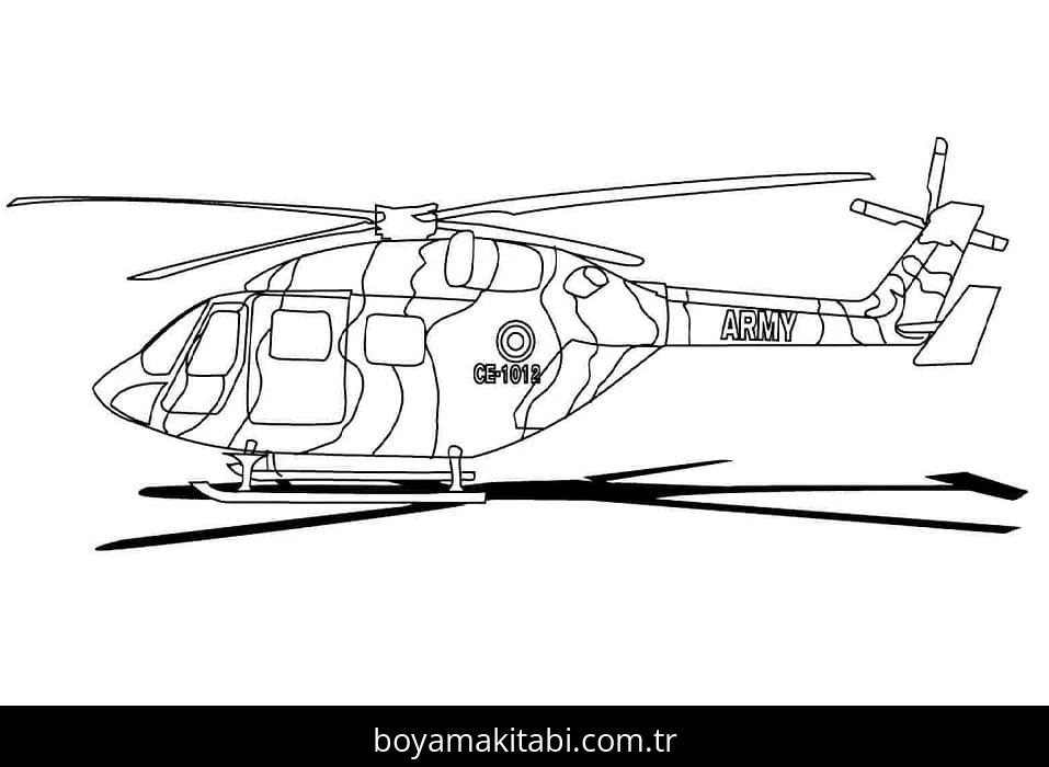 Helikopter boyama sayfası – PDF indir, sevimli karakter