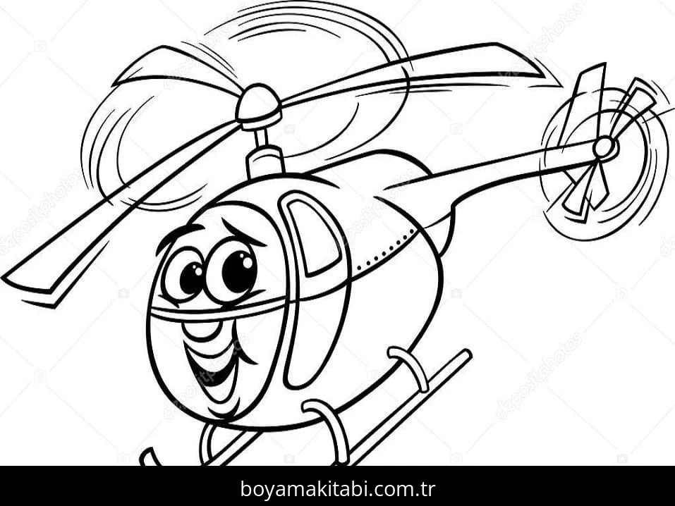 Helikopter boyama sayfası – çizgi film temalı, basit çizim