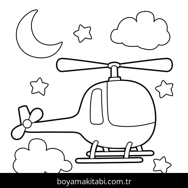 Helikopter boyama sayfası – basit çizim, kolay boyama