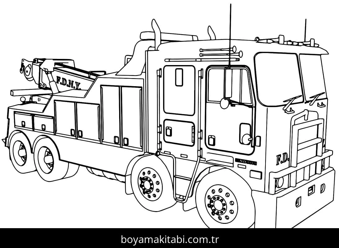 İtfaiye Aracı boyama sayfası – el becerilerini geliştirir, boyama çalışması