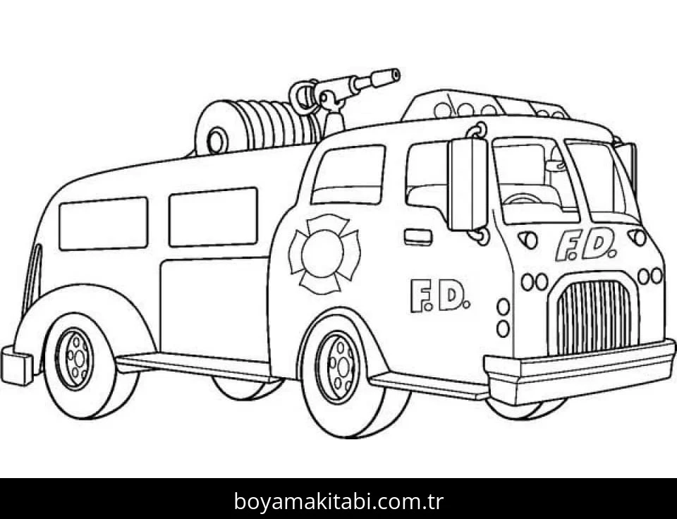 İtfaiye Aracı boyama sayfası – kolay boyama, eğitici aktivite