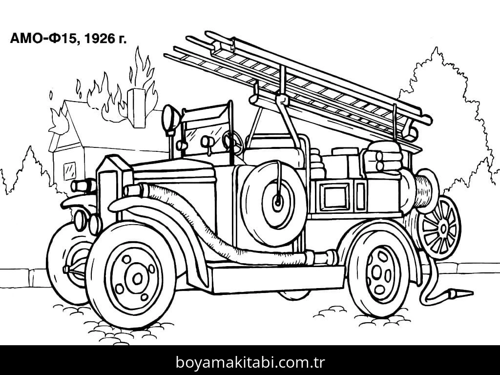 İtfaiye Aracı boyama sayfası – renkli çizimler, okul öncesi