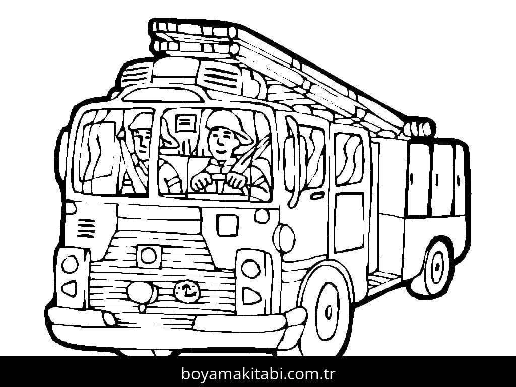 İtfaiye Aracı boyama sayfası – PDF indir, sevimli karakter