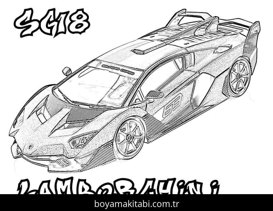 Lamborghini boyama sayfası – basit çizim, kolay boyama