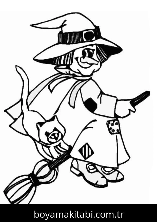 Cadı boyama sayfası – el becerilerini geliştirir, boyama çalışması