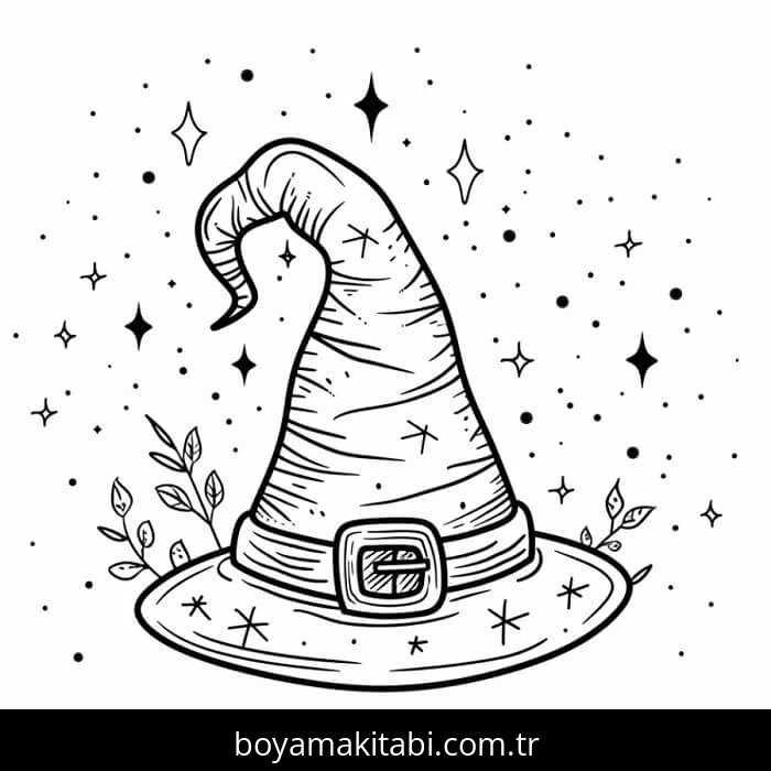 Cadı boyama sayfası – sevimli karakter, sanatsal çalışma