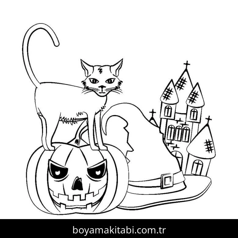 Cadılar Bayramı (Halloween) boyama sayfası – el becerilerini geliştirir, boyama çalışması