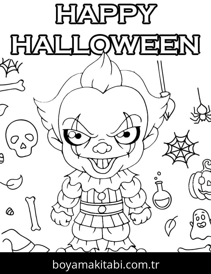 Cadılar Bayramı (Halloween) boyama sayfası – keyifli zaman, renkli çizimler