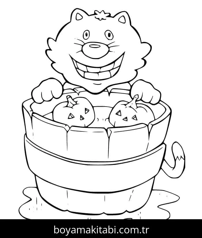 Cadılar Bayramı Kedisi boyama sayfası – sevimli karakter, sanatsal çalışma