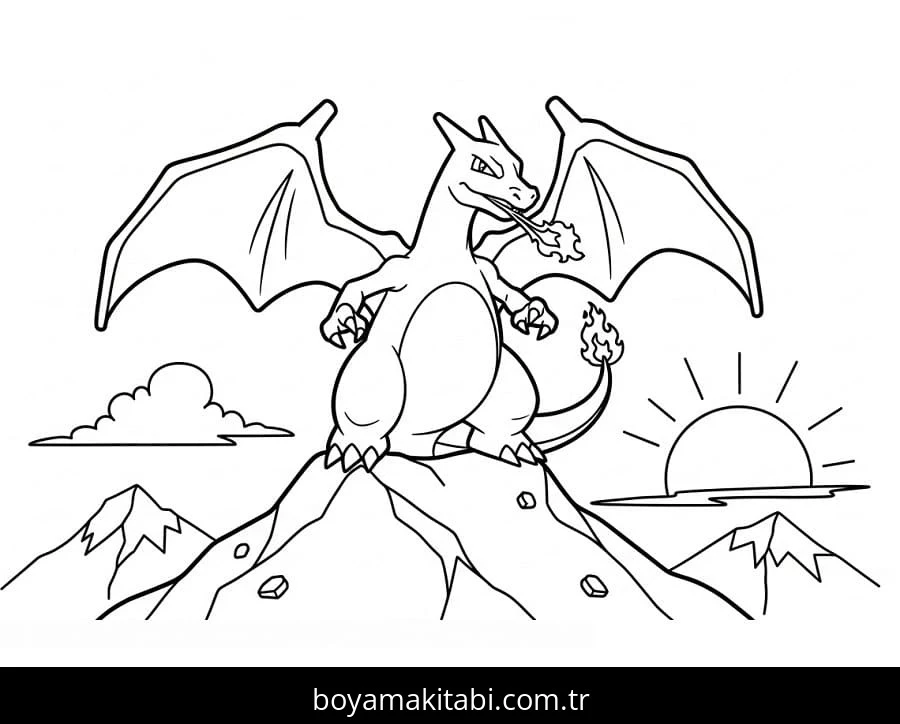 Charizard boyama sayfası #34 – eğlenceli etkinlik, el becerilerini geliştirir