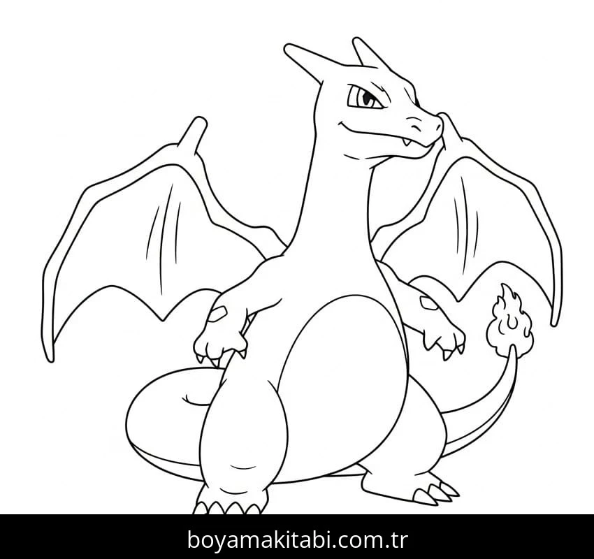 Charizard boyama sayfası #39 – çizgi film temalı, basit çizim