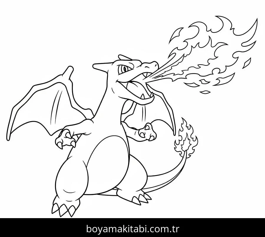 Charizard boyama sayfası #46 – basit çizim, yaz tatili etkinliği