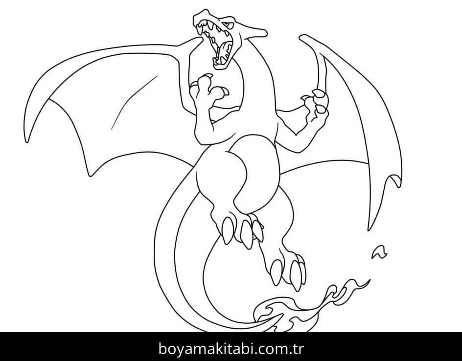Charizard boyama sayfası #49 – renkli çizimler, dikkat ve odaklanma geliştirir