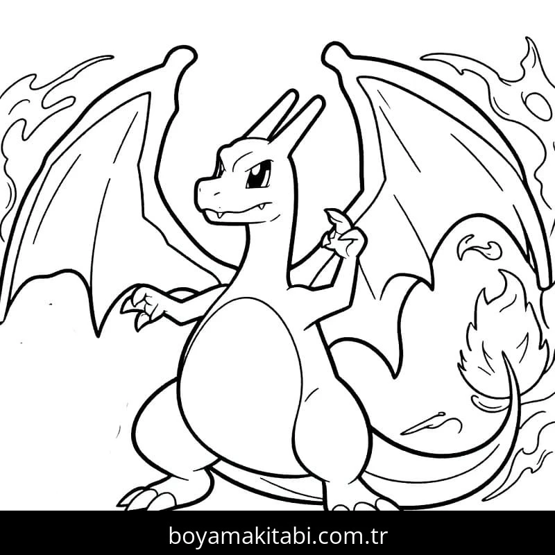 Charizard boyama sayfası #56 – dikkat ve odaklanma geliştirir, A4 baskıya uygun