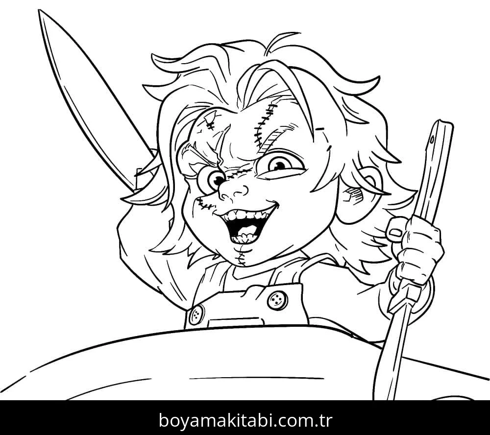 Chucky boyama sayfası – keyifli zaman, renkli çizimler