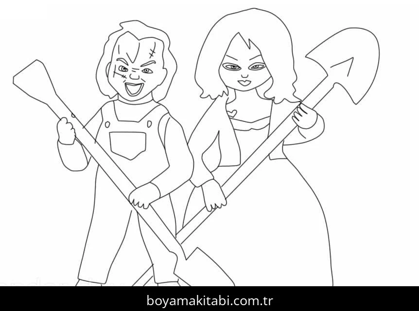 Chucky boyama sayfası – basit çizim, kolay boyama