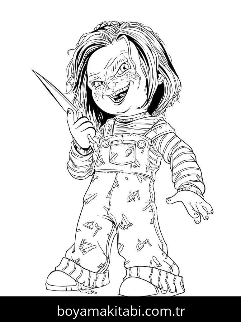 Chucky boyama sayfası – kolay boyama, eğitici aktivite